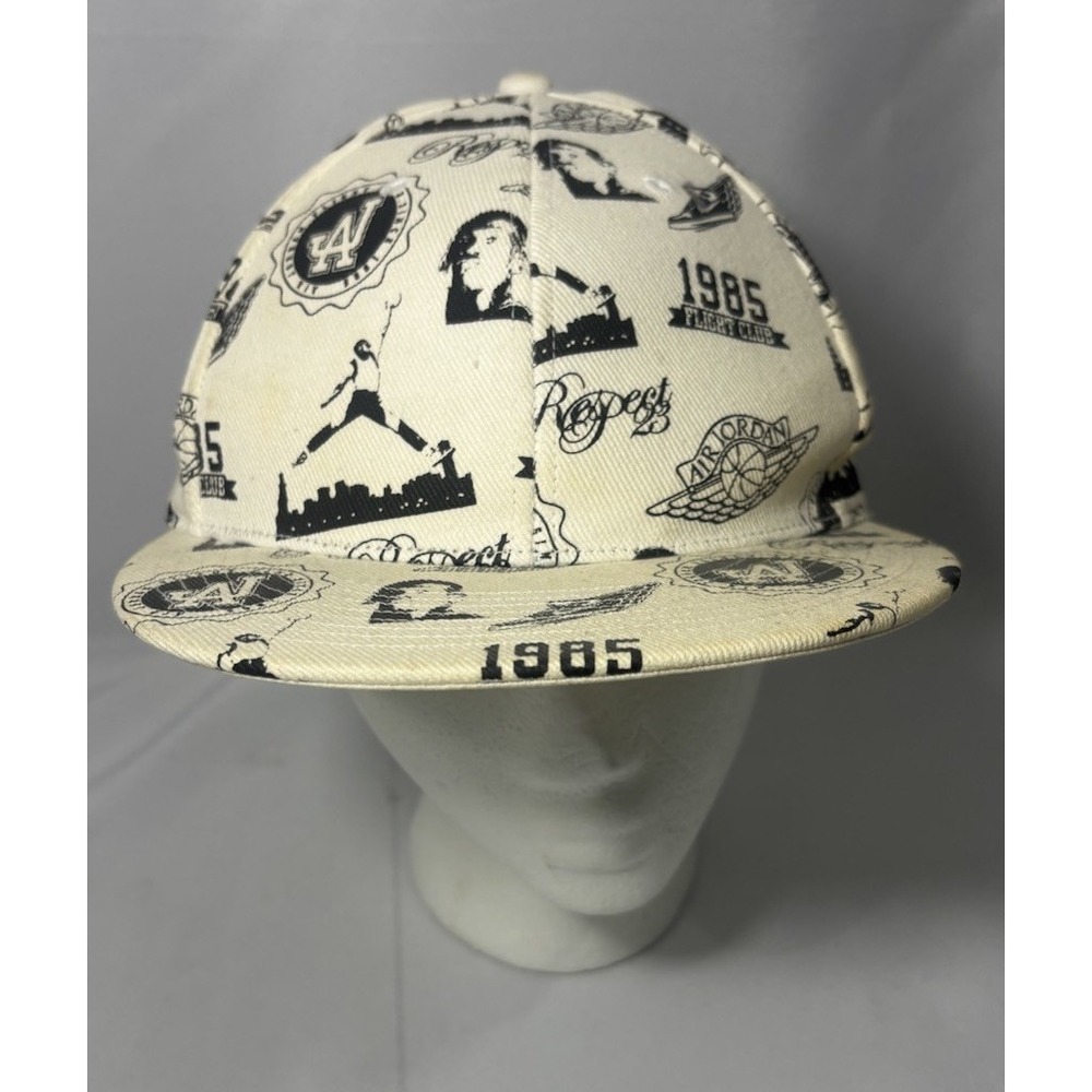 🏀Air Jordan Flight Hat Men 7 3/8 All Over Print‎ White Jumpman Fitted Cap